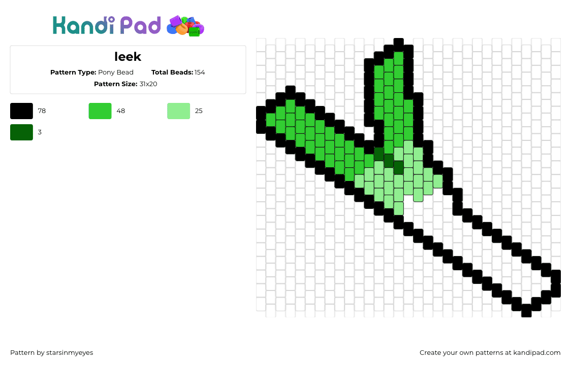 leek - Pony Bead Pattern by starsinmyeyes on Kandi Pad - leek,vegetable,food,green