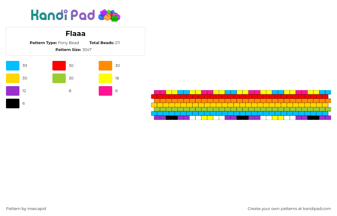 Flaaa - Pony Bead Pattern by insecapid on Kandi Pad - pride,flags,colorful,rainbow,cuff