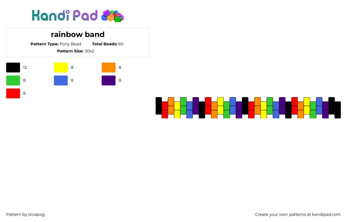 rainbow band - Pony Bead Pattern by orcapog on Kandi Pad - rainbow,colorful,bracelet,cuff