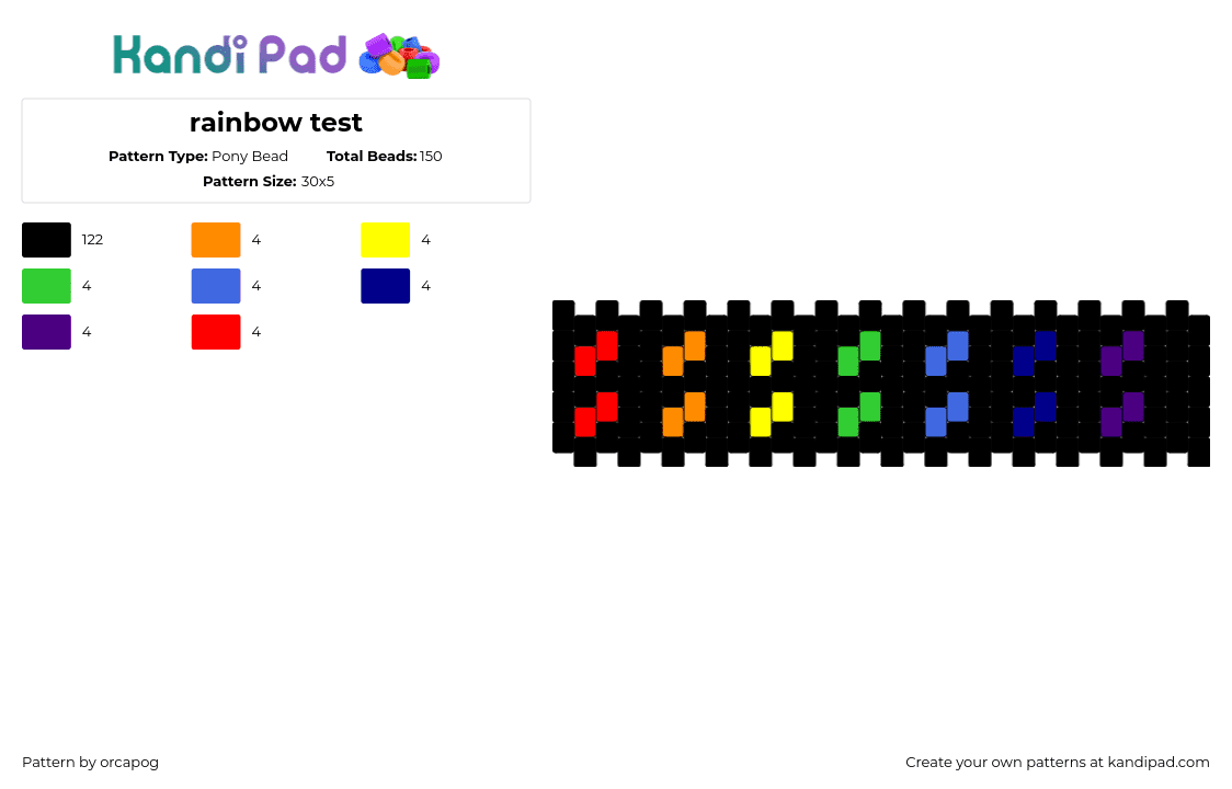 rainbow test - Pony Bead Pattern by orcapog on Kandi Pad - rainbow,colorful,bracelet,cuff,black