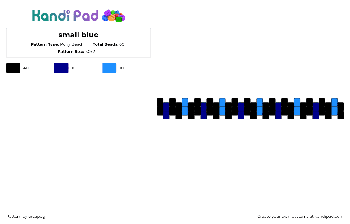 small blue - Pony Bead Pattern by orcapog on Kandi Pad - simple,dark,bracelet,cuff,blue,black