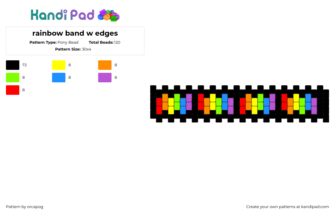 rainbow band w edges - Pony Bead Pattern by orcapog on Kandi Pad - rainbow,colorful,bracelet,cuff,black