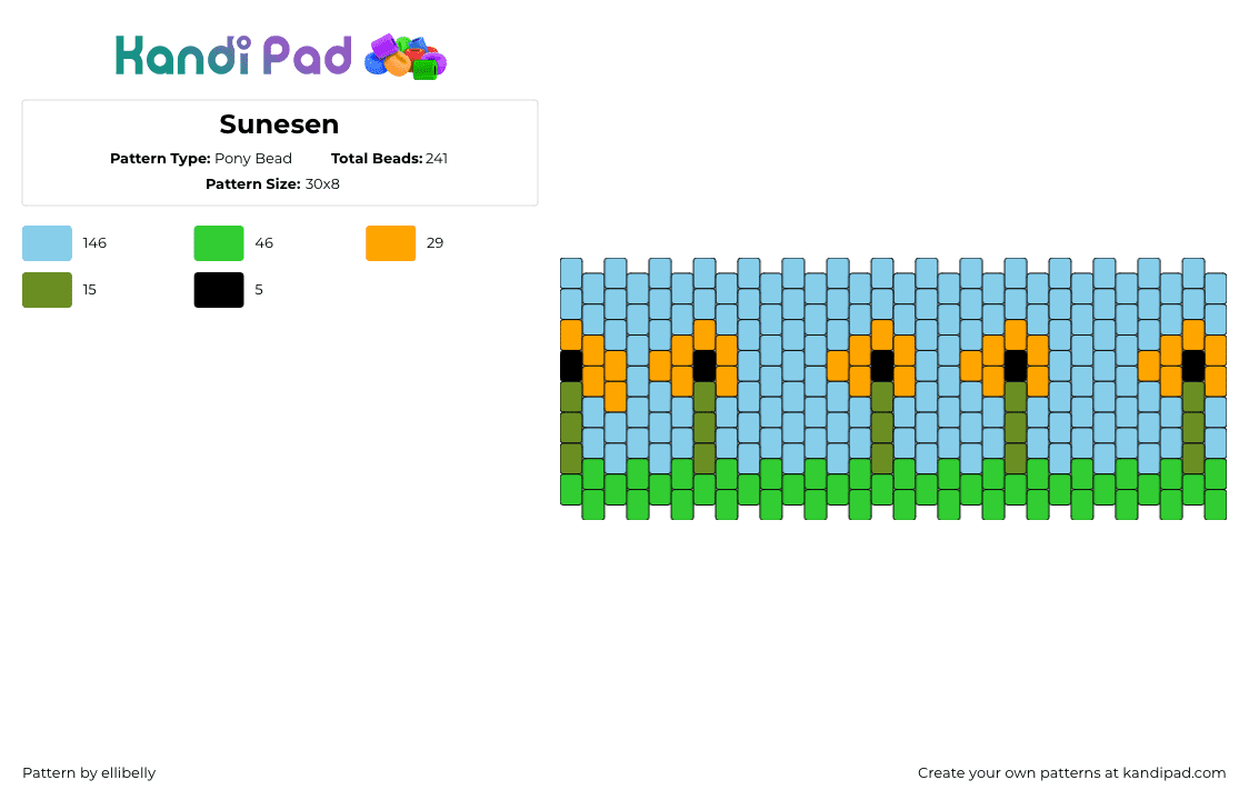 Sunesen - Pony Bead Pattern by ellibelly on Kandi Pad - flowers,landscape,nature,sky,cuff,orange,light blue,green