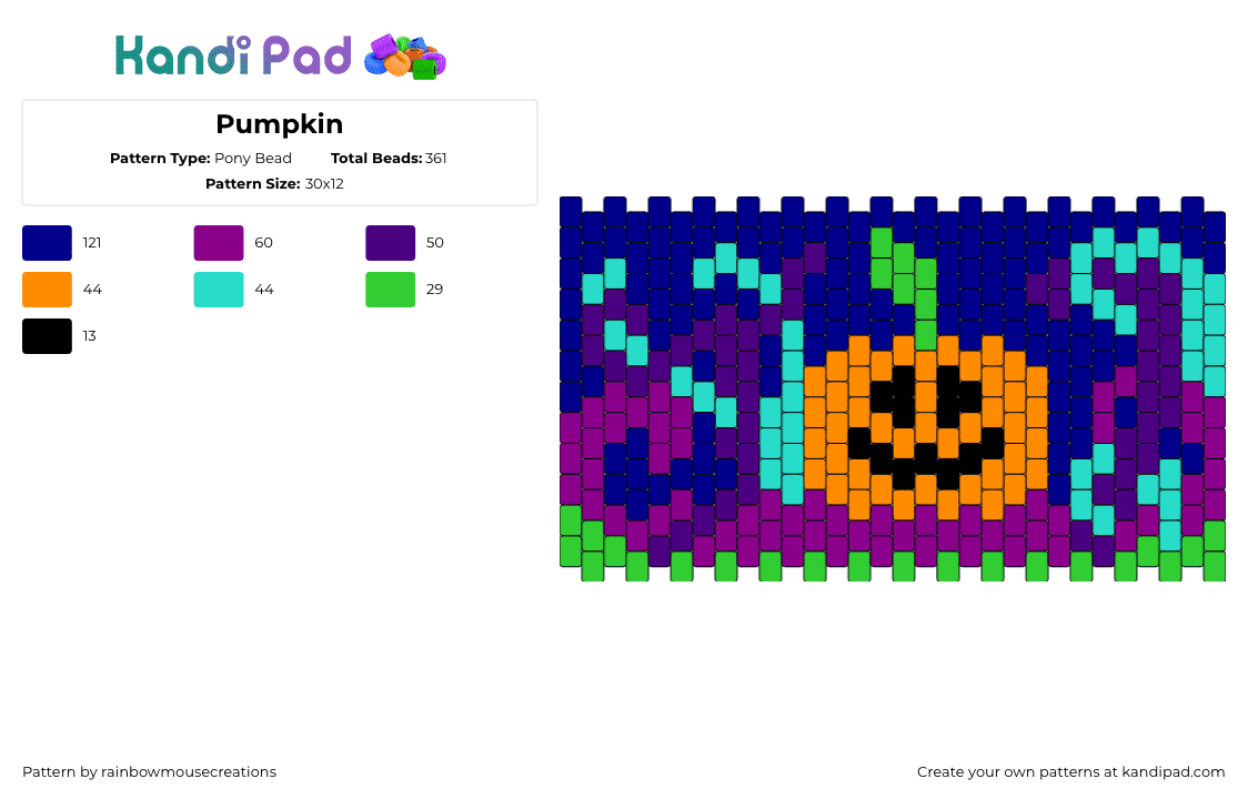 Pumpkin - Pony Bead Pattern by rainbowmousecreations on Kandi Pad - pumpkin,jackolantern,spooky,halloween,orange,blue