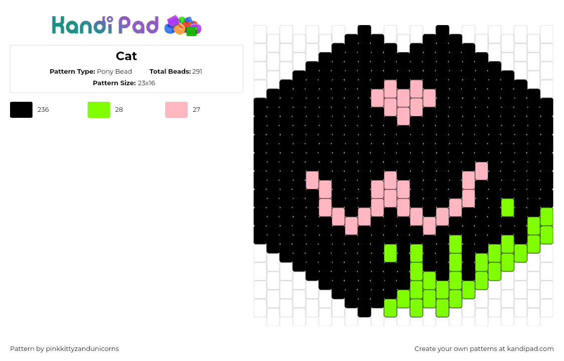 Cat - Pony Bead Pattern by pinkkittyzandunicorns on Kandi Pad - cat,mask,black,pink