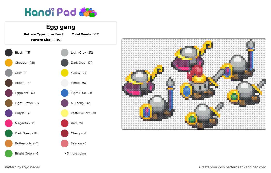 Egg Gang - Fuse Bead Pattern by lloydinaday on Kandi Pad - egg gang,breath of fire,army,soldiers,video game,characters,weapons,colorful,gray,pink,gold