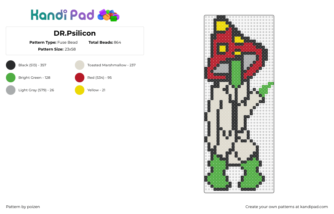 DR.Psilicon - Fuse Bead Pattern by poizen on Kandi Pad - dr psilicon,mushroom,dj,dubstep,music,character,beige,red,green