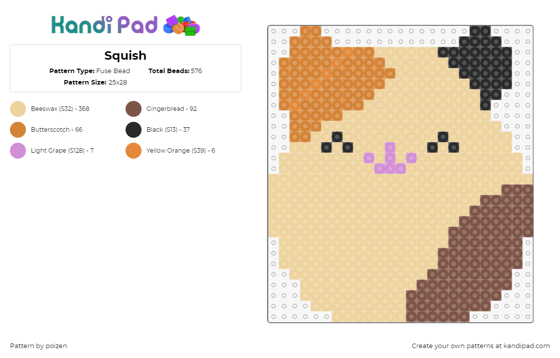 Squish - Fuse Bead Pattern by poizen on Kandi Pad - squishmallow,plush,cute,smile,tan,brown