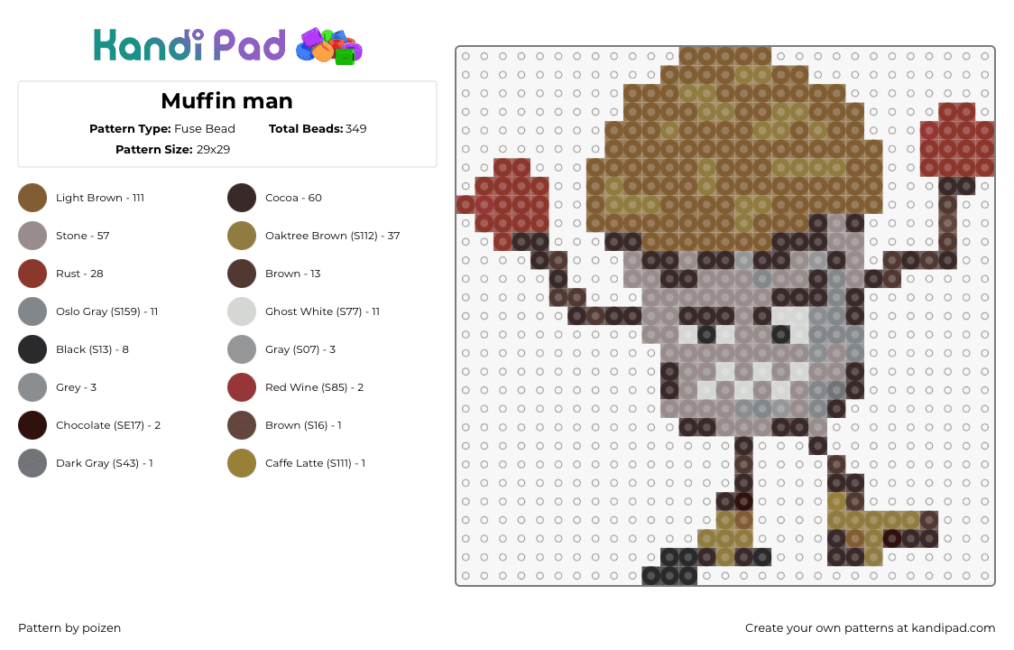 Muffin man - Fuse Bead Pattern by poizen on Kandi Pad - muffin,character,food,gray,brown