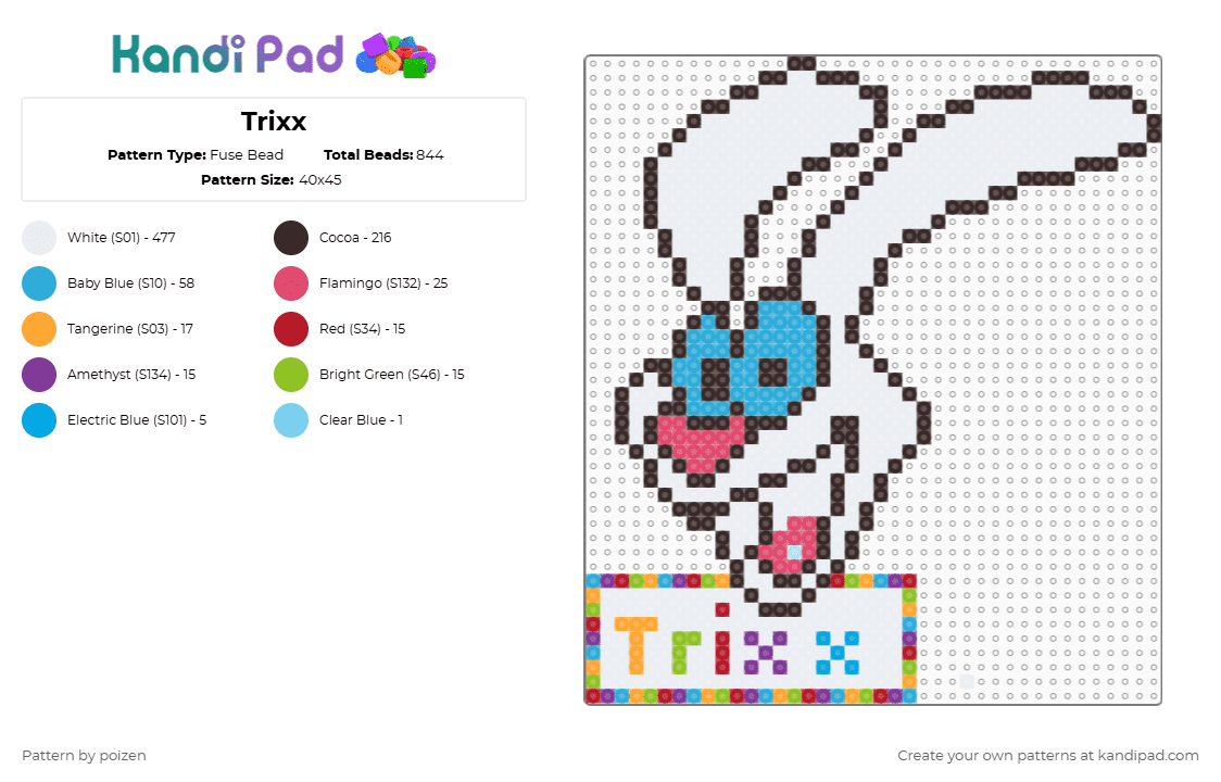 Trixx - Fuse Bead Pattern by poizen on Kandi Pad - white,brown,light blue