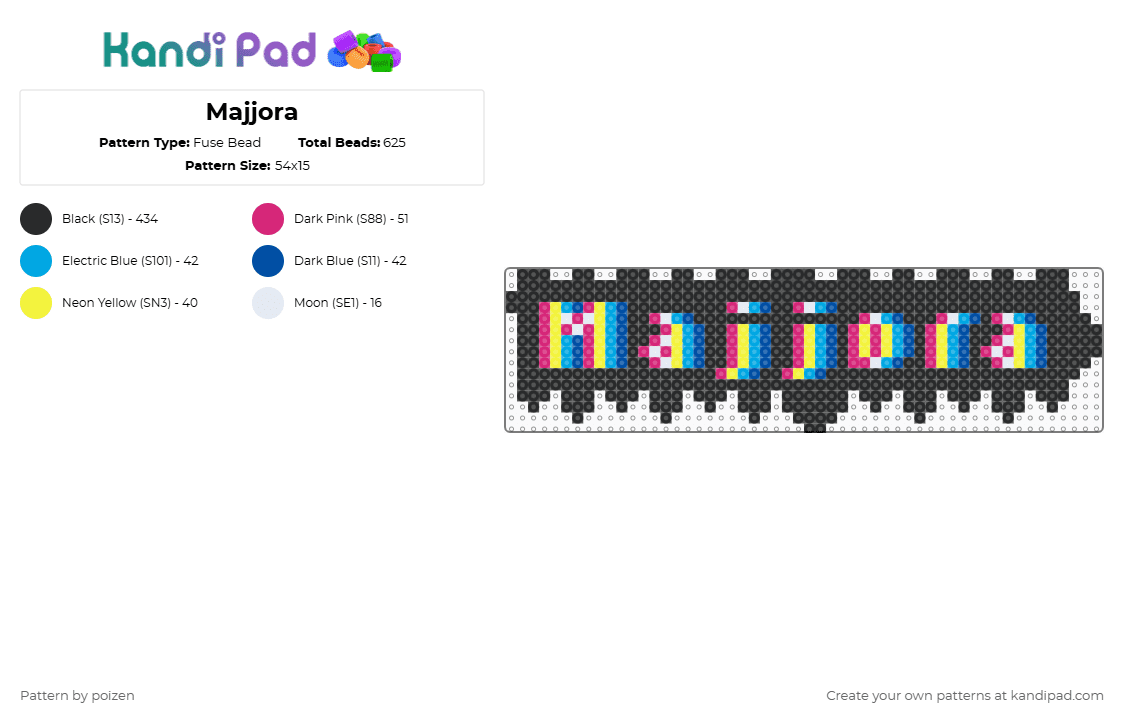 Majjora - Fuse Bead Pattern by poizen on Kandi Pad - black,pink,light blue,blue