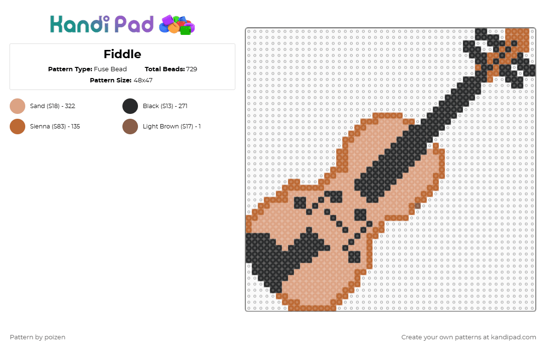 Fiddle - Fuse Bead Pattern by poizen on Kandi Pad - fiddle,violin,instrument,music,tan,beige