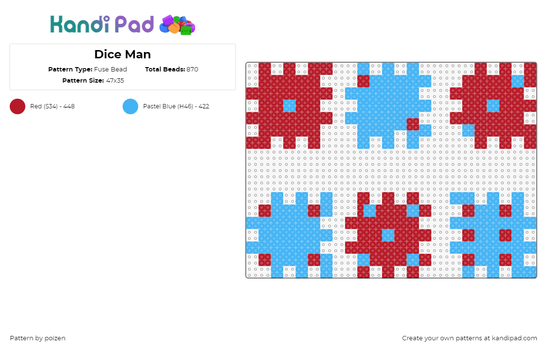 Dice Man - Fuse Bead Pattern by poizen on Kandi Pad - dice,3d,puzzle,box,blue,red