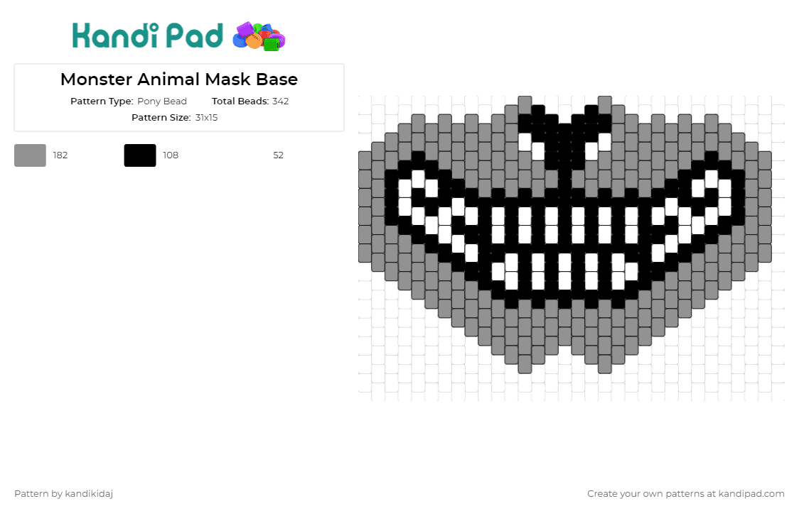 Monster Animal Mask Base - Pony Bead Pattern by kandikidaj on Kandi Pad - animal,smile,mask,monster