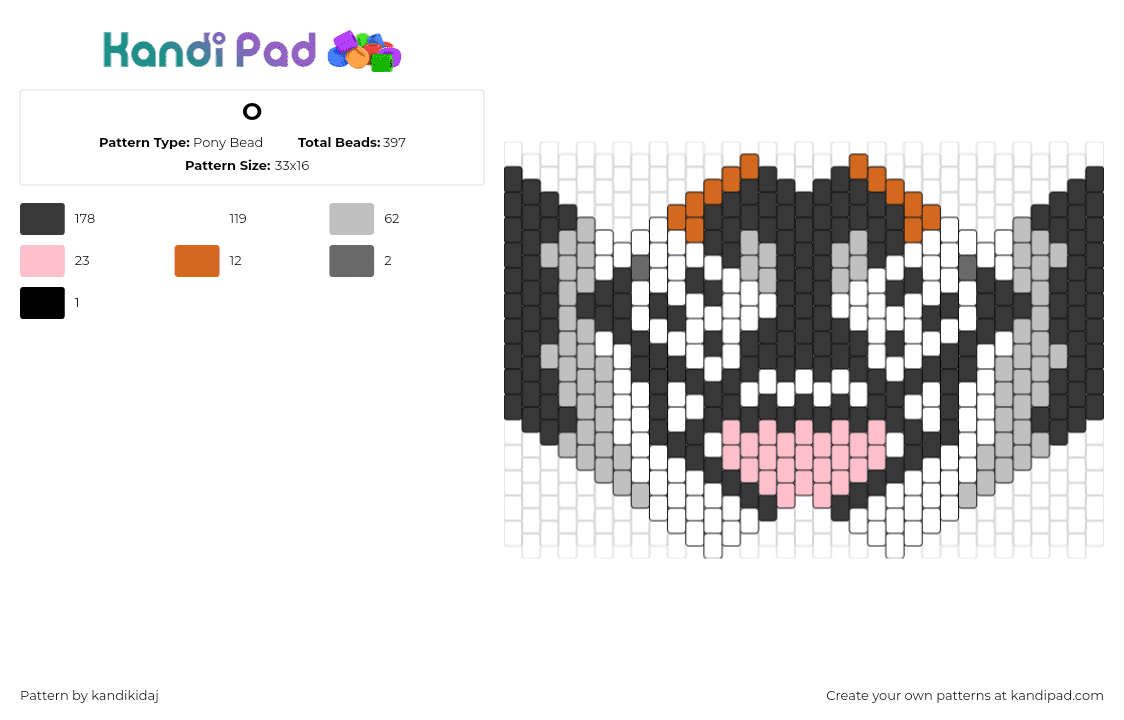 O - Pony Bead Pattern by kandikidaj on Kandi Pad - furry,animal,mask,mouth,community,white,gray,black