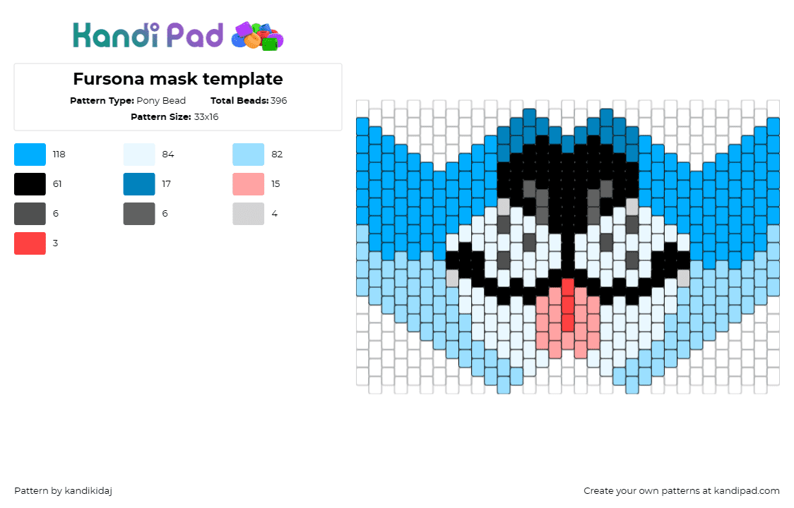 Fursona mask template - Pony Bead Pattern by kandikidaj on Kandi Pad - fursona,furry,mask