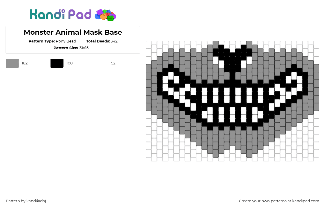 Monster Animal Mask Base - Pony Bead Pattern by kandikidaj on Kandi Pad - animal,smile,mask,monster