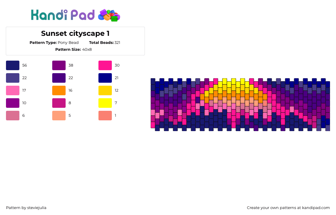 Sunset cityscape 1 - Pony Bead Pattern by steviejulia on Kandi Pad - sunset,landscape,city,colorful,gradient,cuff,yellow,purple,pink