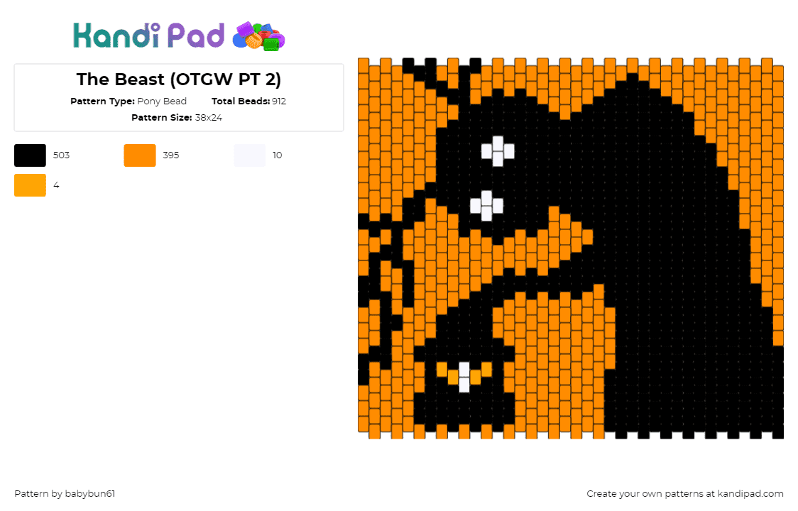 The Beast (OTGW PT 2) - Pony Bead Pattern by babybun61 on Kandi Pad - beast,otgw,over the garden wall,silhouette,tv show,animation,panel,black,orange