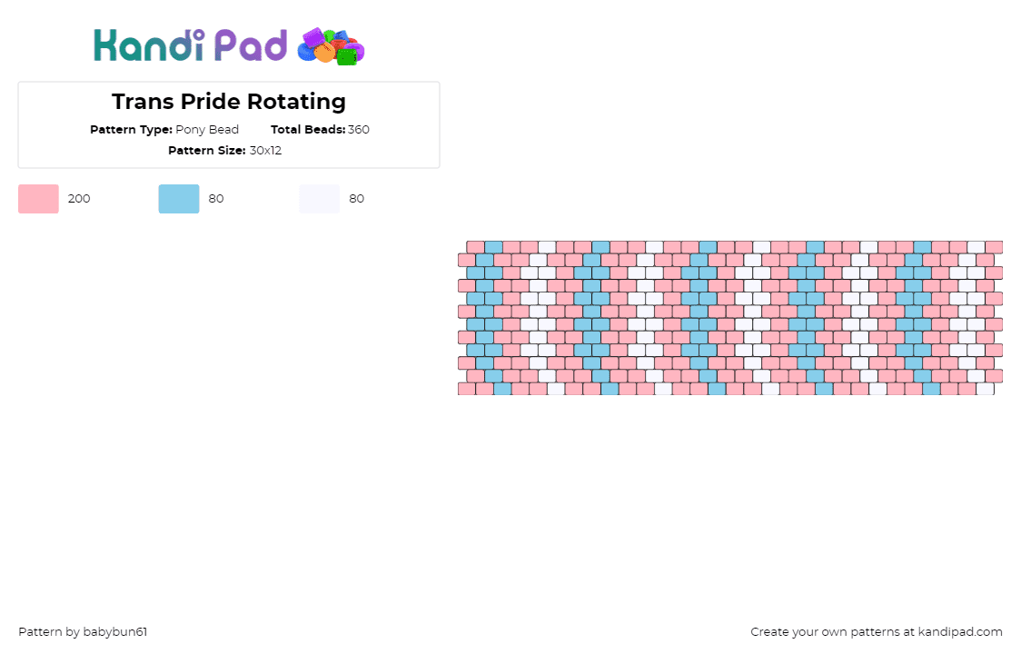 Trans Pride Rotating - Pony Bead Pattern by babybun61 on Kandi Pad - trans,pride,stripes,cuff,pastel,pink,light blue