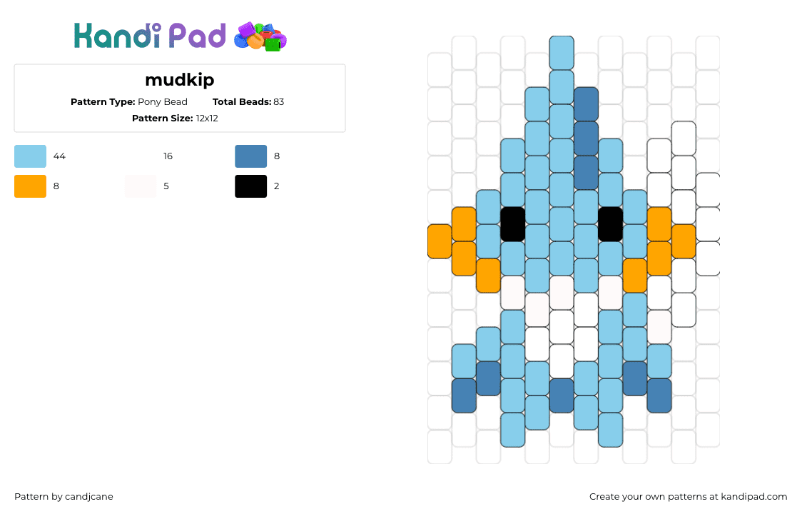 mudkip - Pony Bead Pattern by candjcane on Kandi Pad - mudkip,pokemon,character,gaming,light blue,orange