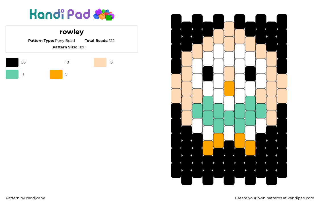 rowley - Pony Bead Pattern by candjcane on Kandi Pad - rowlet,pokemon,character,gaming,owl,cute,tan,green,white