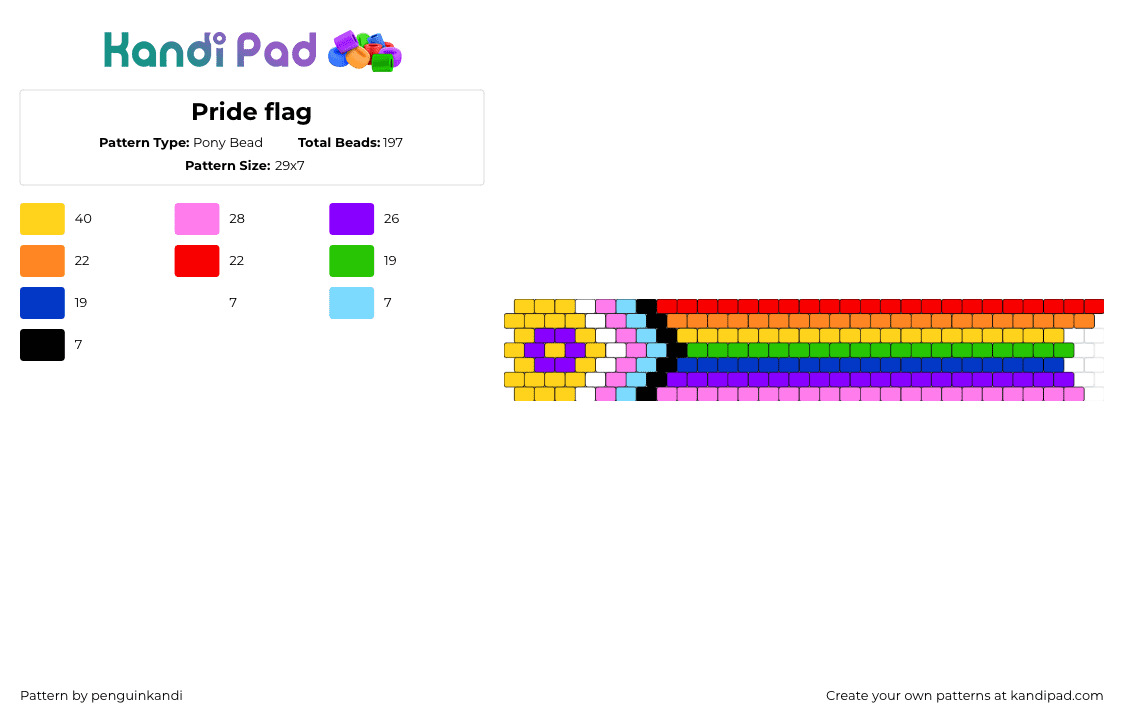 Pride flag - Pony Bead Pattern by penguinkandi on Kandi Pad - pride,flag,colorful,rainbow,stripes,community,support