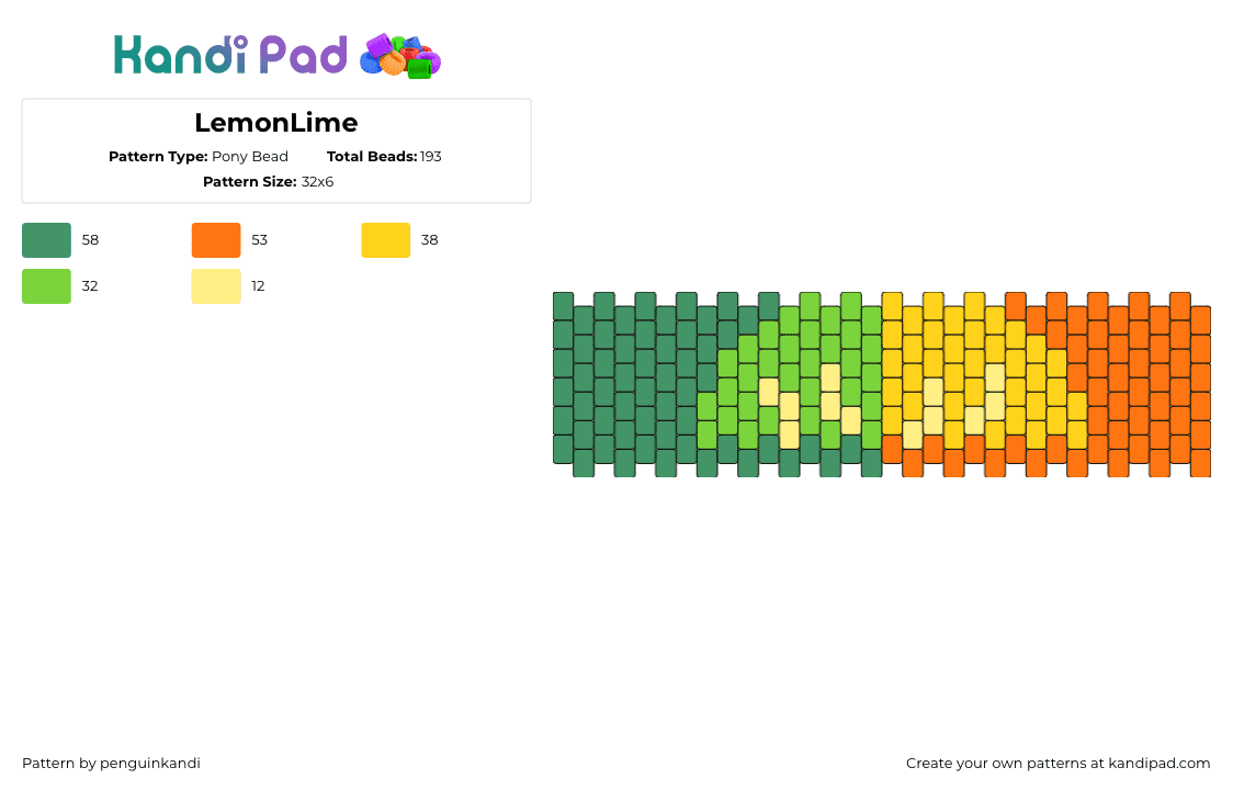 LemonLime - Pony Bead Pattern by penguinkandi on Kandi Pad - lime,lemon,citrus,fruit,cuff,yin yang,green,orange,yellow