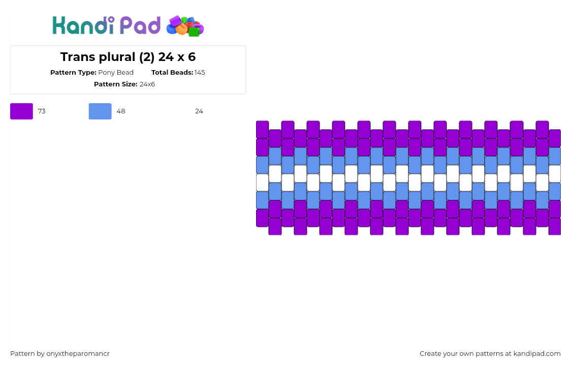 Trans plural (2) 24 x 6 - Pony Bead Pattern by onyxtheparomancr on Kandi Pad - trans,pride,glowing,neon,cuff,blue,purple