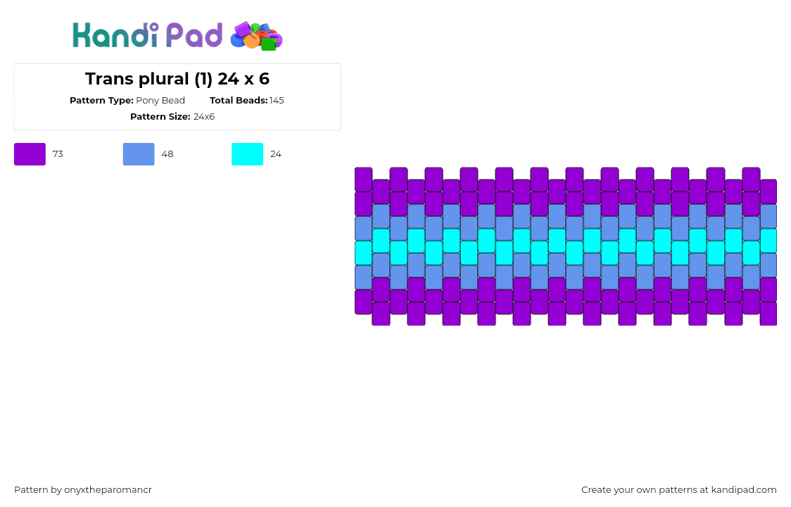 Trans plural (1) 24 x 6 - Pony Bead Pattern by onyxtheparomancr on Kandi Pad - trans,pride,glowing,neon,cuff,light blue,purple