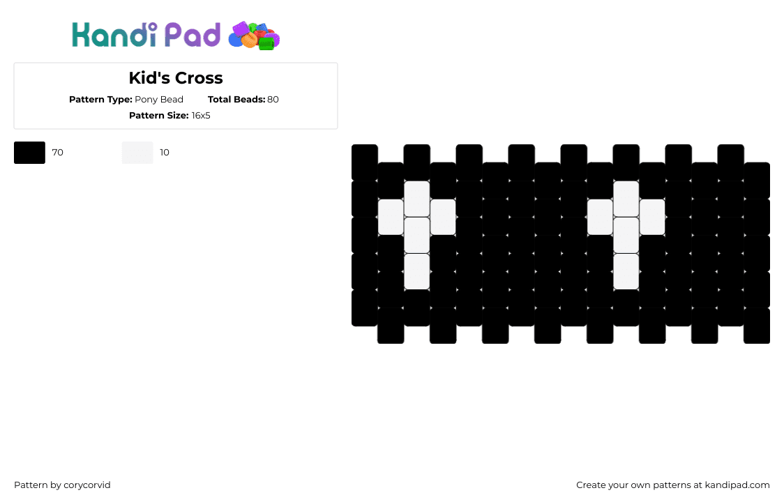 Kid\'s Cross - Pony Bead Pattern by corycorvid on Kandi Pad - cross,religion,simple,cuff,black,white