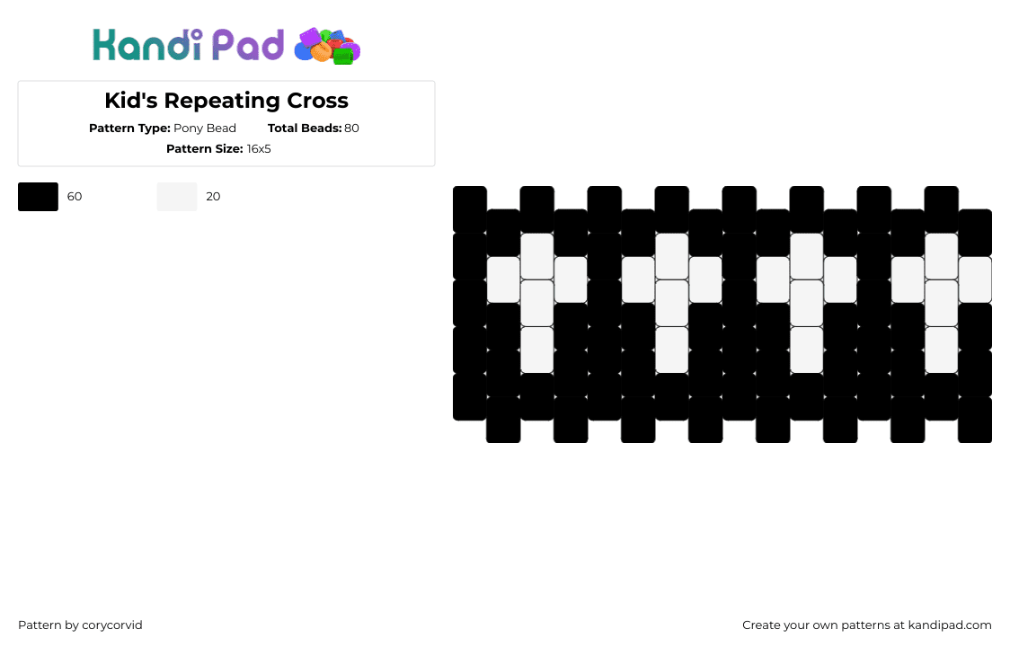 Kid\'s Repeating Cross - Pony Bead Pattern by corycorvid on Kandi Pad - cross,religion,repeating,simple,cuff,black,white