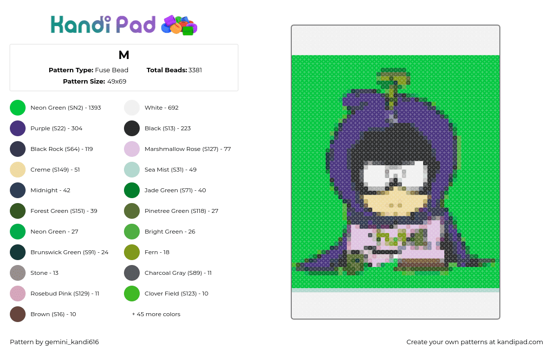 M - Fuse Bead Pattern by gemini_kandi616 on Kandi Pad - mysterion,kenny mccormick,south park,character,cartoon,superhero,tv show,cape,panel,green,purple