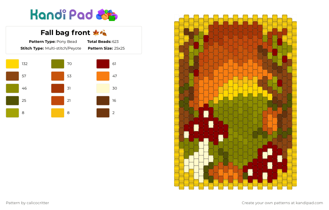 Fall bag front 🍁🍂 - Pony Bead Pattern by calicocritter on Kandi Pad - yellow,red,gold,nature,green,fall,mushroom,bag,halloween
