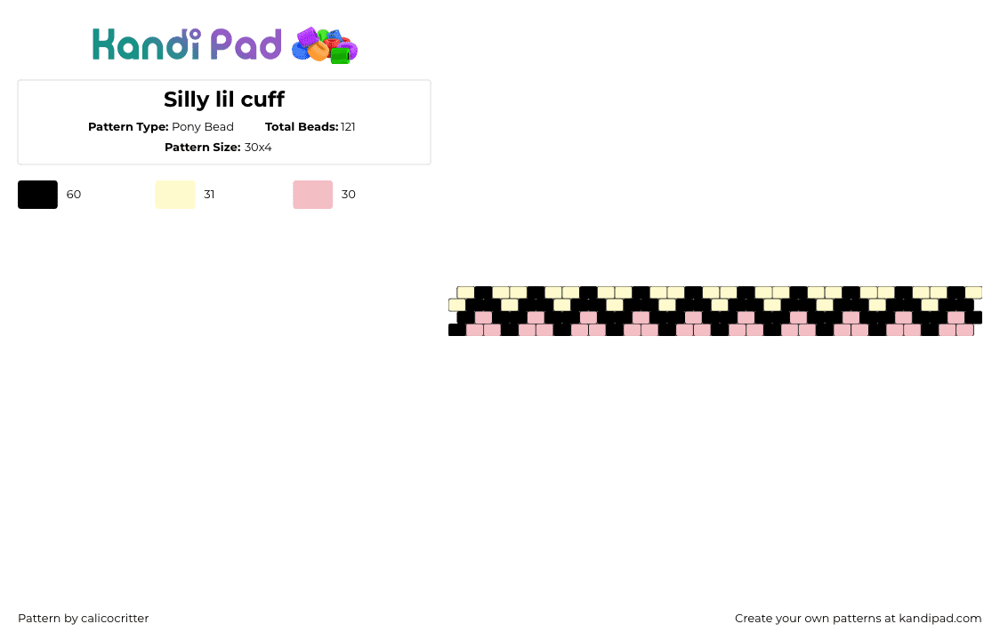 Silly lil cuff - Pony Bead Pattern by calicocritter on Kandi Pad - zigzag,pastel,geometric,bracelet,cuff,yellow,black,pink