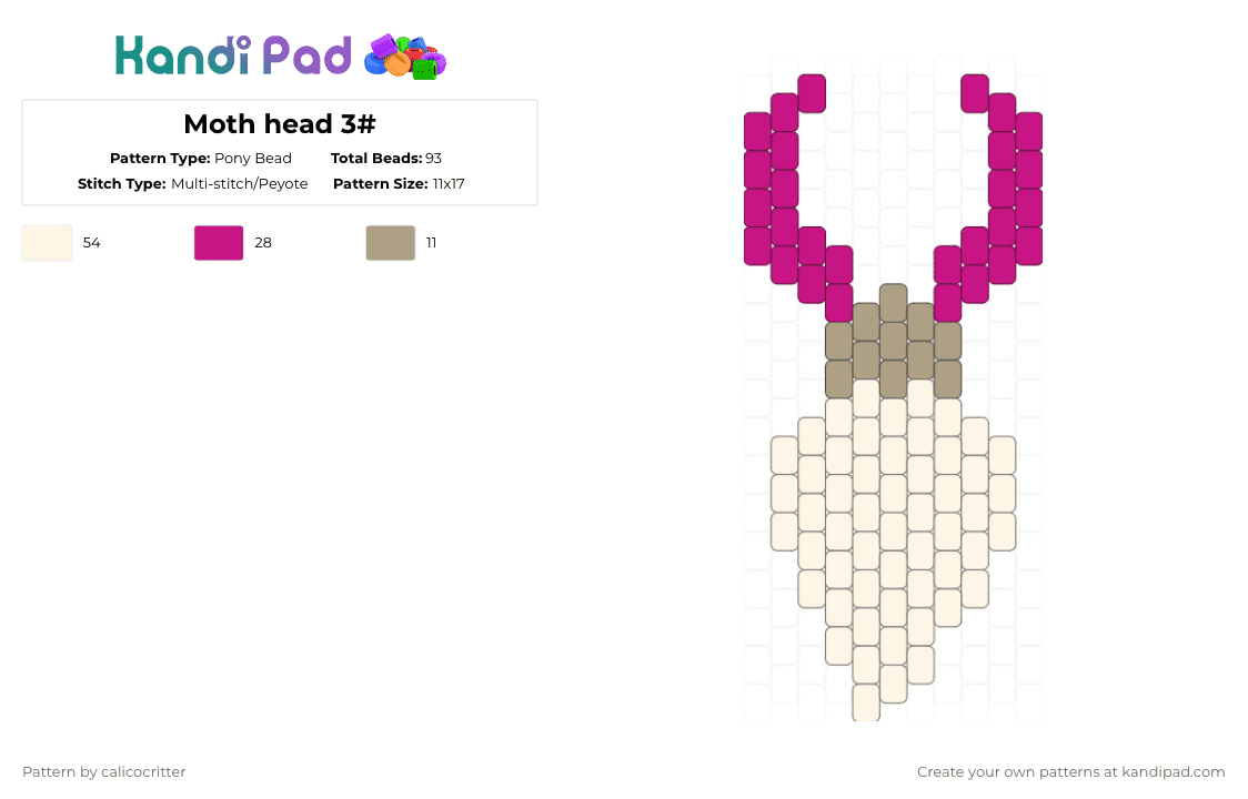 Moth head 3# - Pony Bead Pattern by calicocritter on Kandi Pad - beige,pink