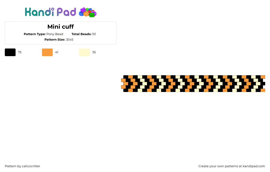 Mini cuff - Pony Bead Pattern by calicocritter on Kandi Pad - chevron,arrows,repeating,dark,bracelet,cuff,orange,black