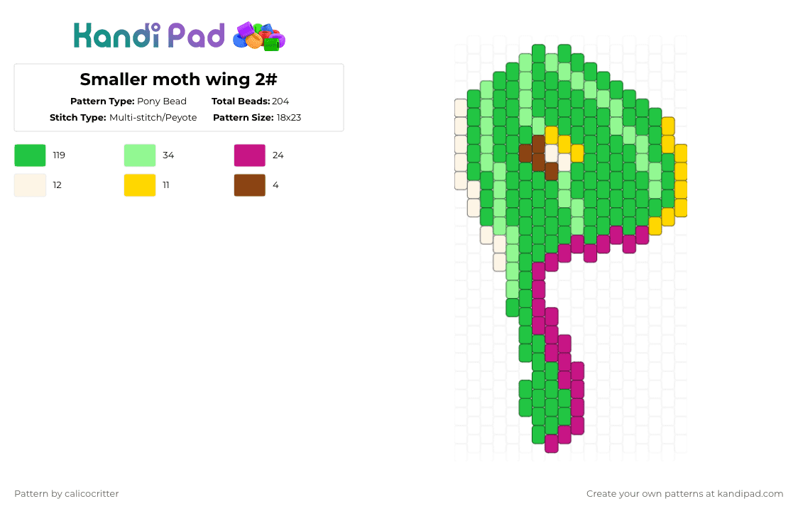 Smaller moth wing 2# - Pony Bead Pattern by calicocritter on Kandi Pad - green