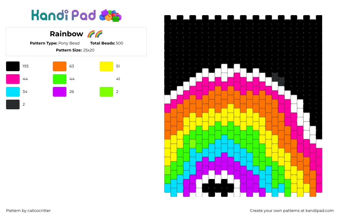 Rainbow  🌈🌈 - Pony Bead Pattern by calicocritter on Kandi Pad - 