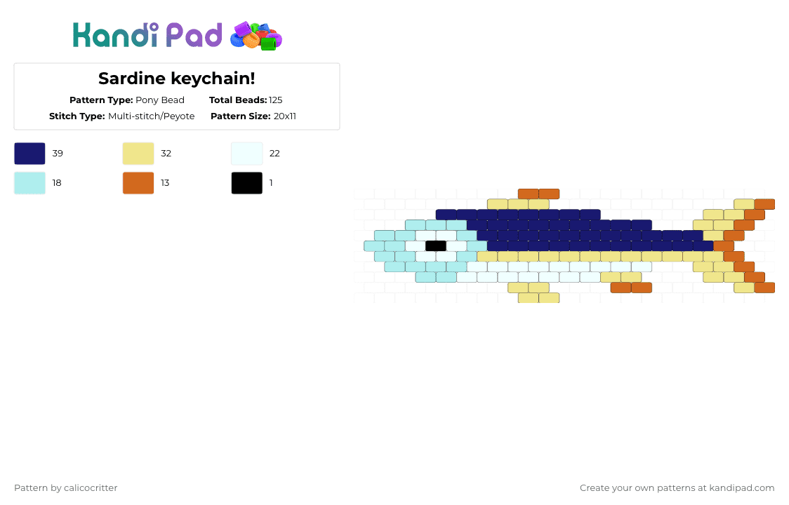 Sardine keychain! - Pony Bead Pattern by calicocritter on Kandi Pad - yellow,purple
