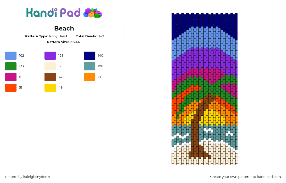 Beach - Pony Bead Pattern by kaleighsnyder01 on Kandi Pad - beach,sunset,palm tree,panel,nature,water,tropical,landscape,colorful,green,blue,yellow,purple,brown