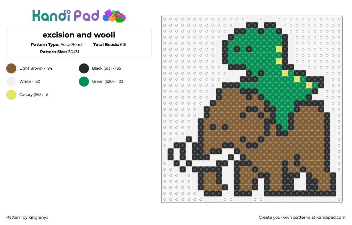 excision and wooli - Fuse Bead Pattern by kinglenyx on Kandi Pad - wooli,excision,mammoth,dinosaur,cute,dj,edm,dubstep,music,prehistoric,brown,green