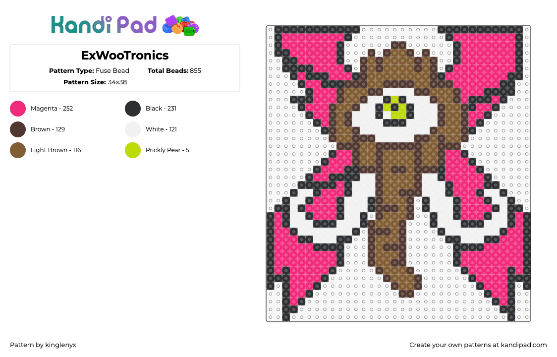 ExWooTronics - Fuse Bead Pattern by kinglenyx on Kandi Pad - excision,wooli,subtronics,logo,mashup,mammoth,cyclops,edm,dubstep,dj,brown,pink,white