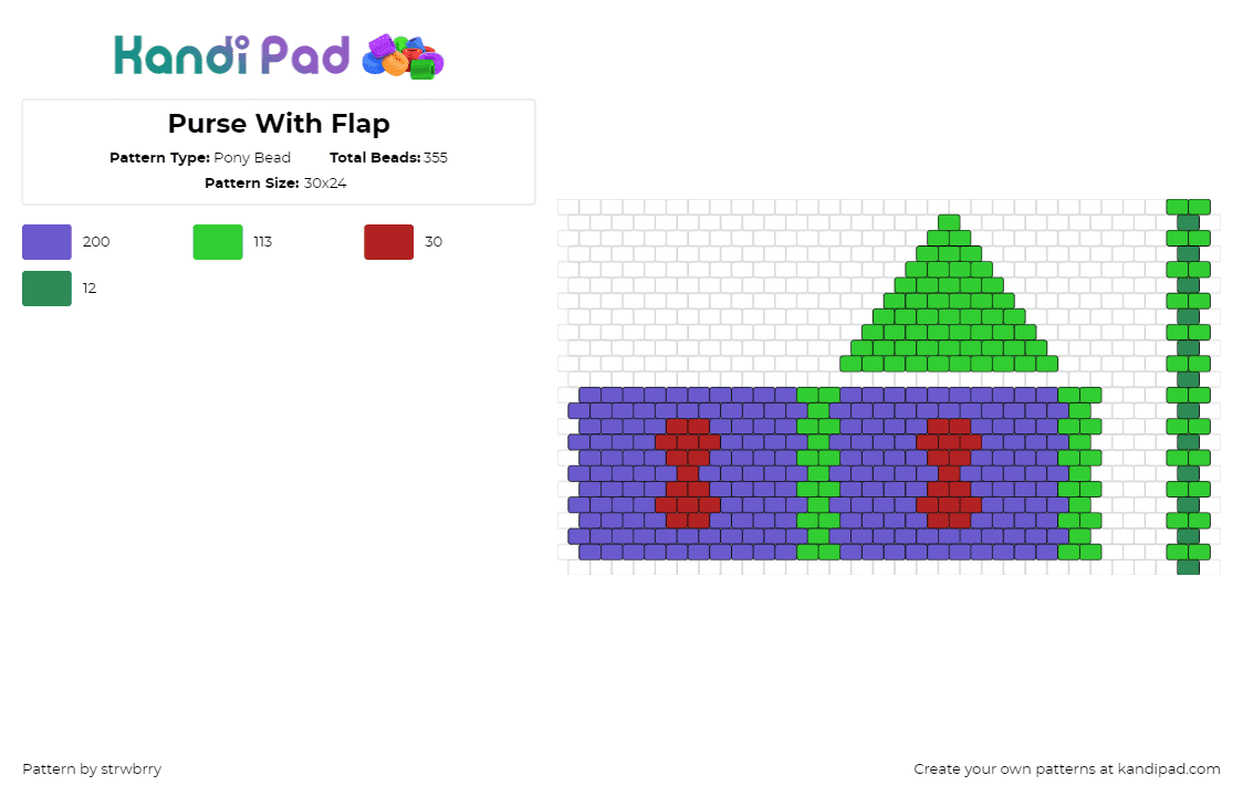 Purse With Flap - Pony Bead Pattern by strwbrry on Kandi Pad - purse,panels,wallet,purple,green