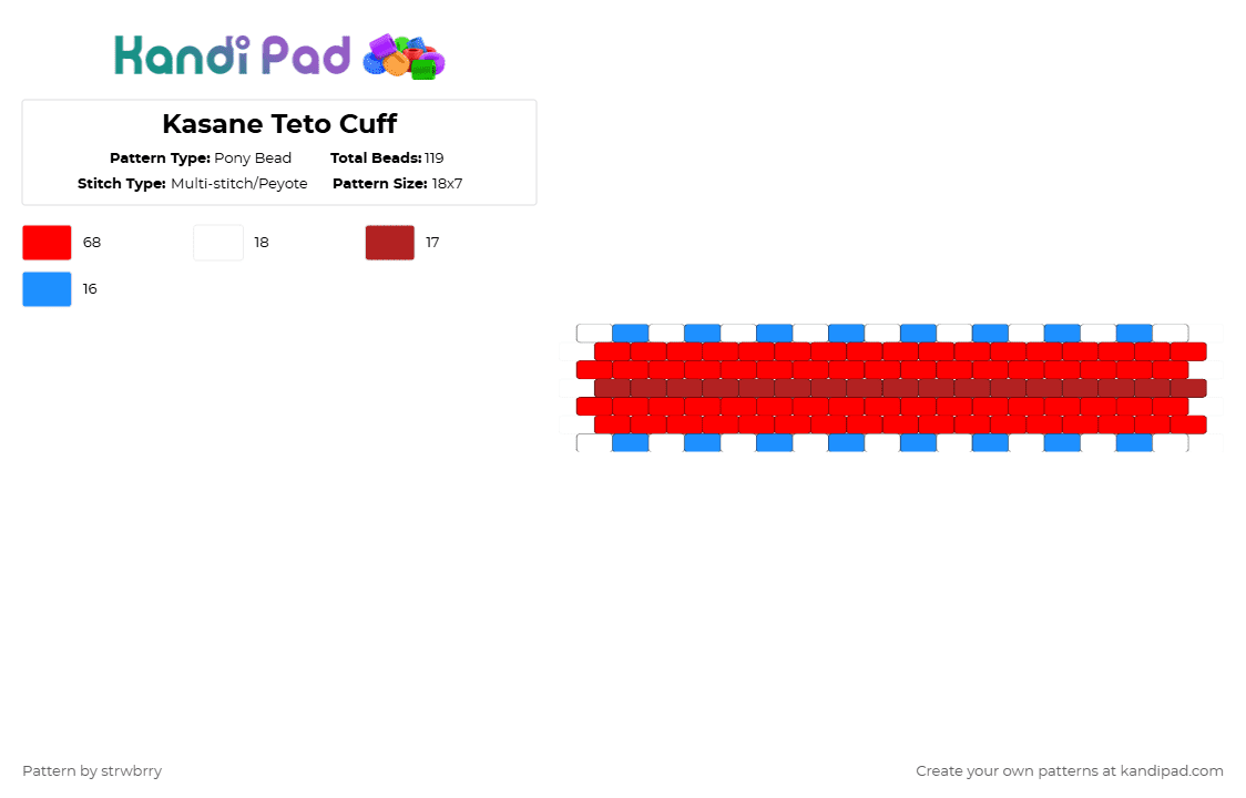 Kasane Teto Cuff - Pony Bead Pattern by strwbrry on Kandi Pad - red