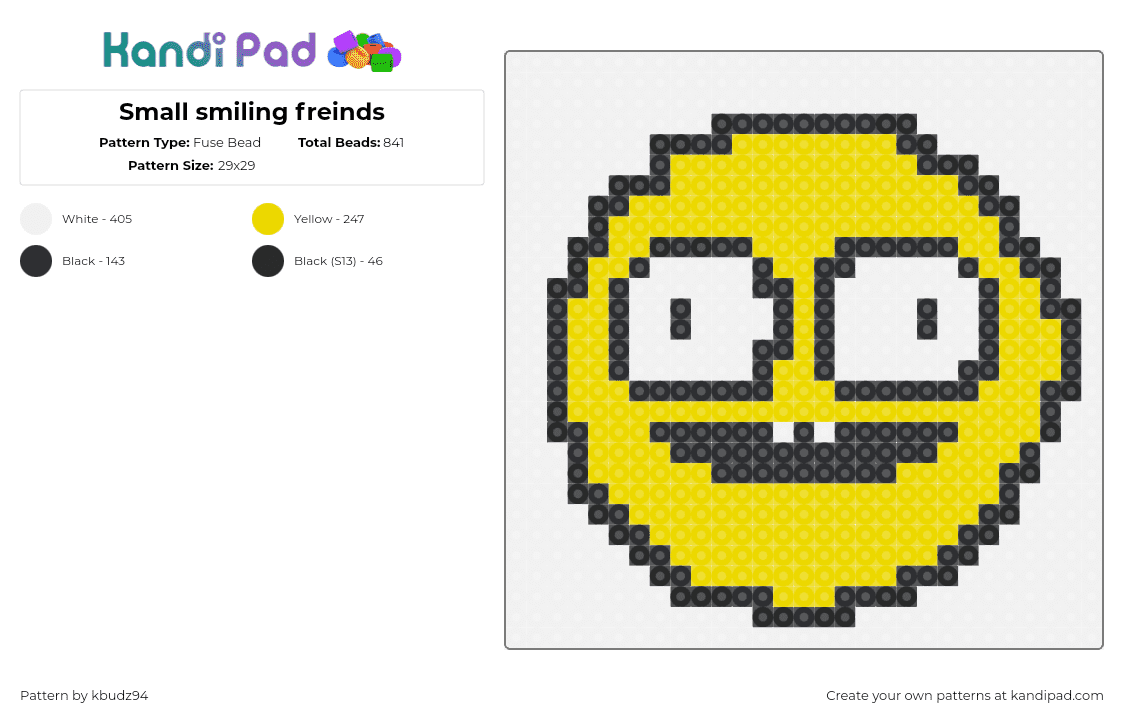 Small smiling freinds - Fuse Bead Pattern by kbudz94 on Kandi Pad - smiling friends,face,logo,eyes,tv show,cartoon,smiley,yellow,white