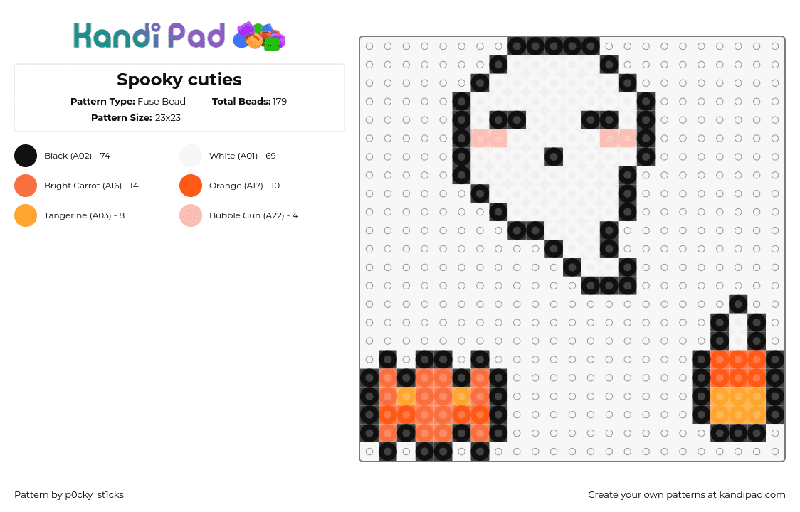 Spooky cuties - Fuse Bead Pattern by p0cky_st1cks on Kandi Pad - ghost,candy corn,pumpkin,halloween,charms,spooky,cute,white,orange