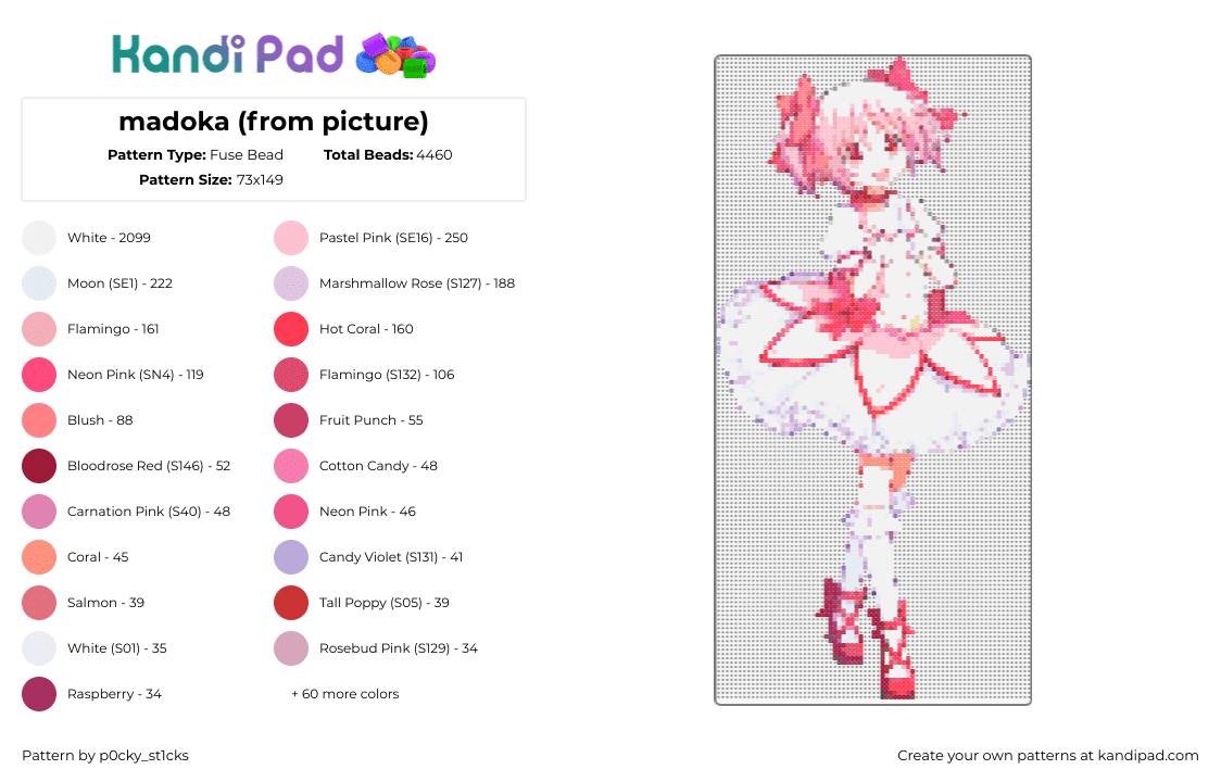 madoka (from picture) - Fuse Bead Pattern by p0cky_st1cks on Kandi Pad - madoka kaname,puella magi madoka magica,character,anime,tv show,pink,white