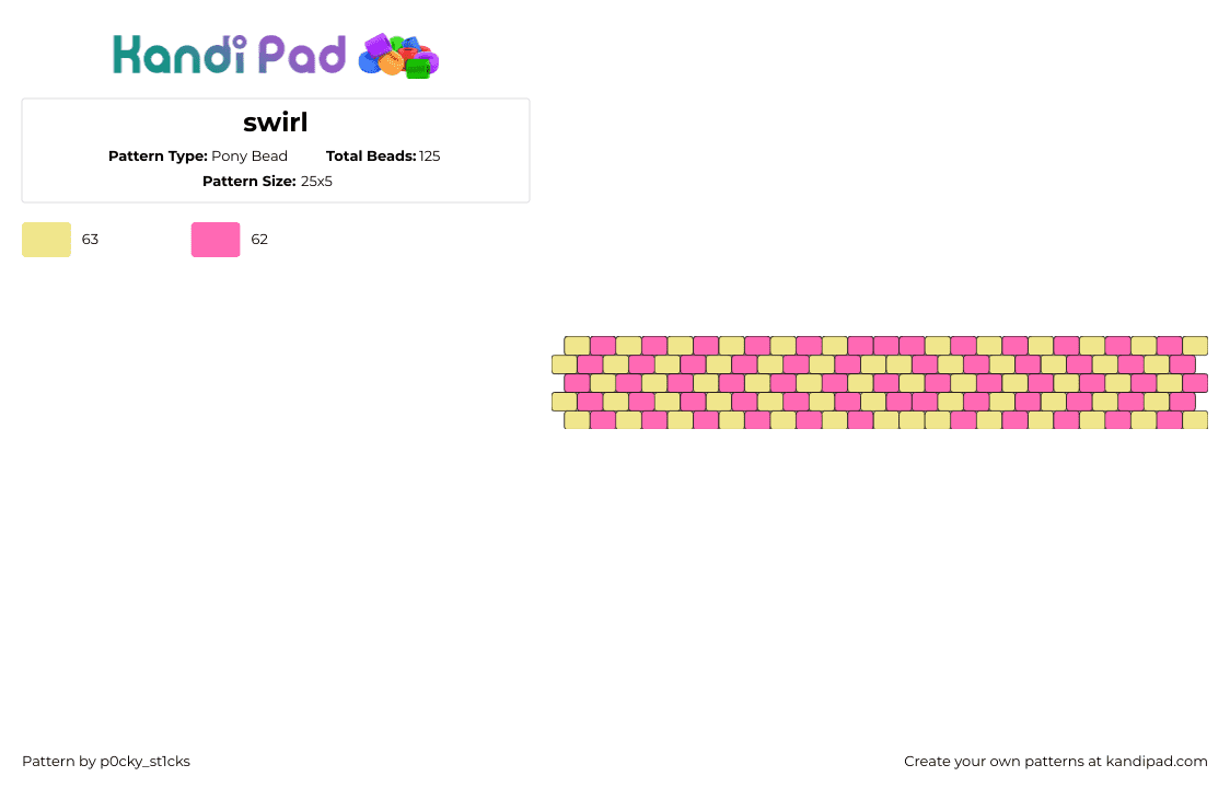 swirl - Pony Bead Pattern by p0cky_st1cks on Kandi Pad - swirl,spiral,bubblegum,bracelet,cuff,pink,yellow