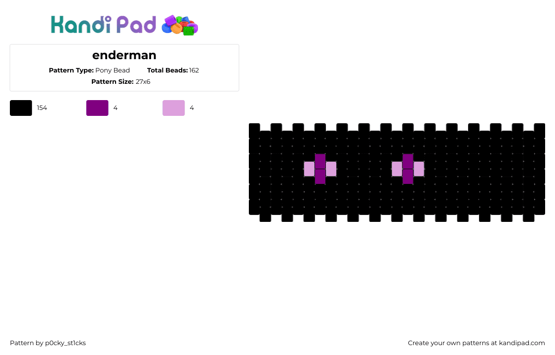 enderman - Pony Bead Pattern by p0cky_st1cks on Kandi Pad - enderman,minecraft,eyes,spooky,cuff,video game,dark,black